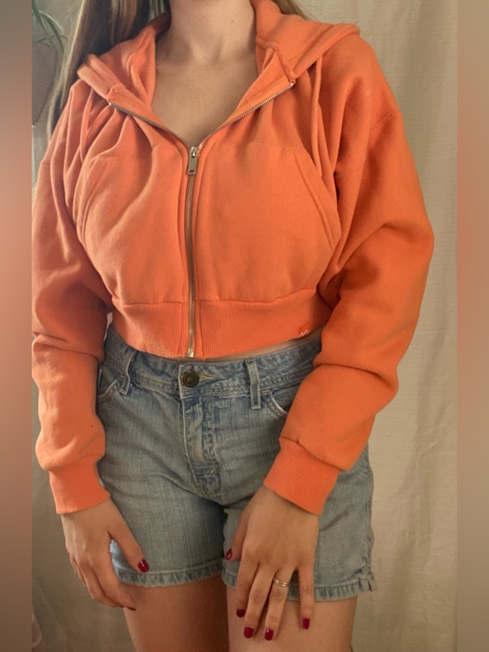 Orange Cropped Zip Up Hoodie Y2K Brandy Melville style Basics by Factorie